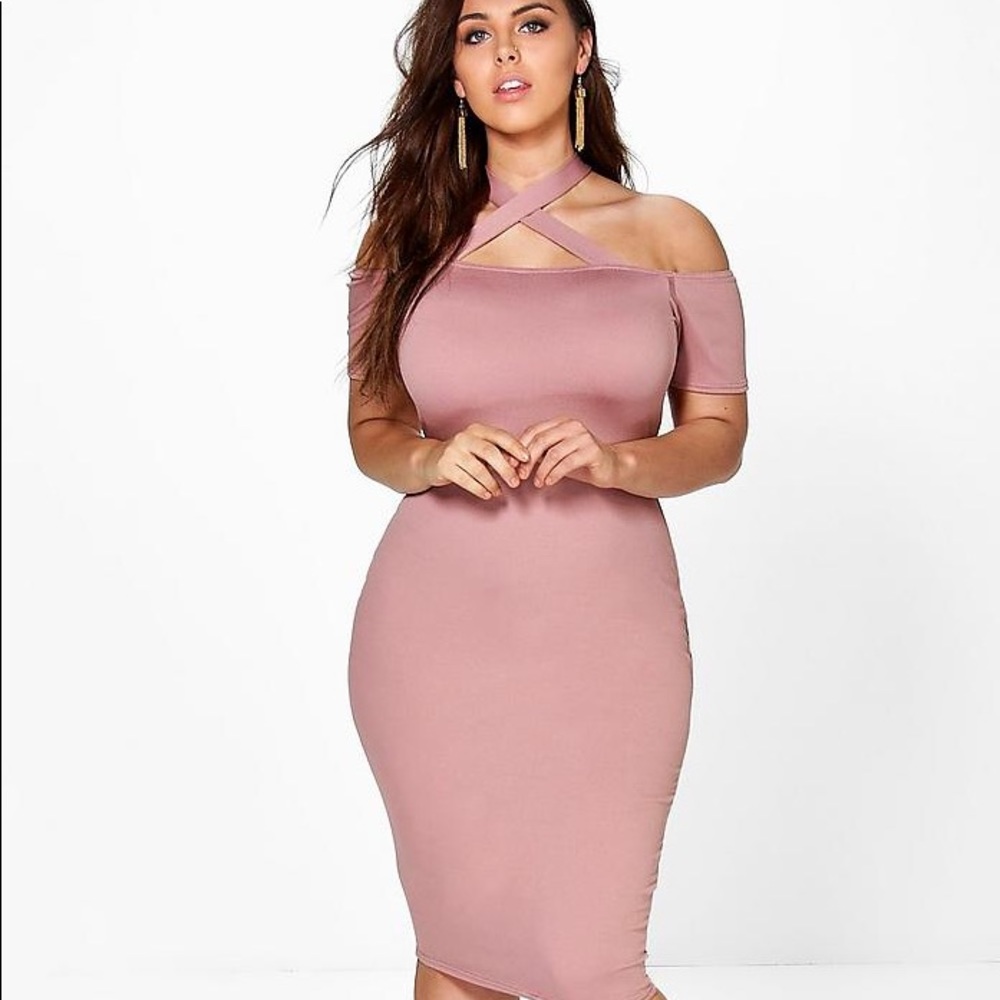 Plus Jenna Strappy Neck Midi Bodycon Dress
